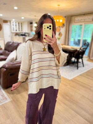 Brianna Striped Knit Drop Shoulder Top