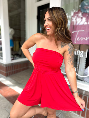 Can't Quit You Tube Top Romper - Red