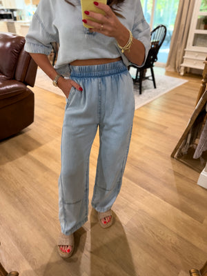 Jack Elastic Waist Washed Denim Pants