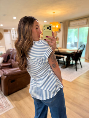 Evie Striped Short Sleeve Collared Top