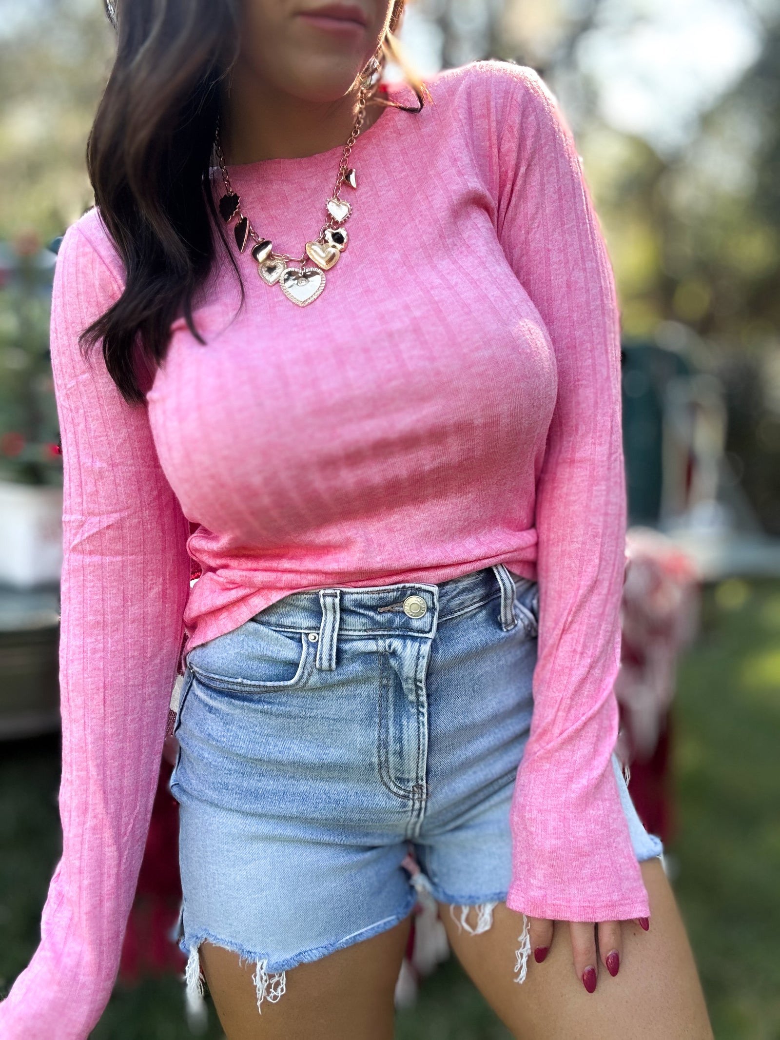 DOORBUSTER - Jackie Ribbed Long Sleeve Top - Fuchsia