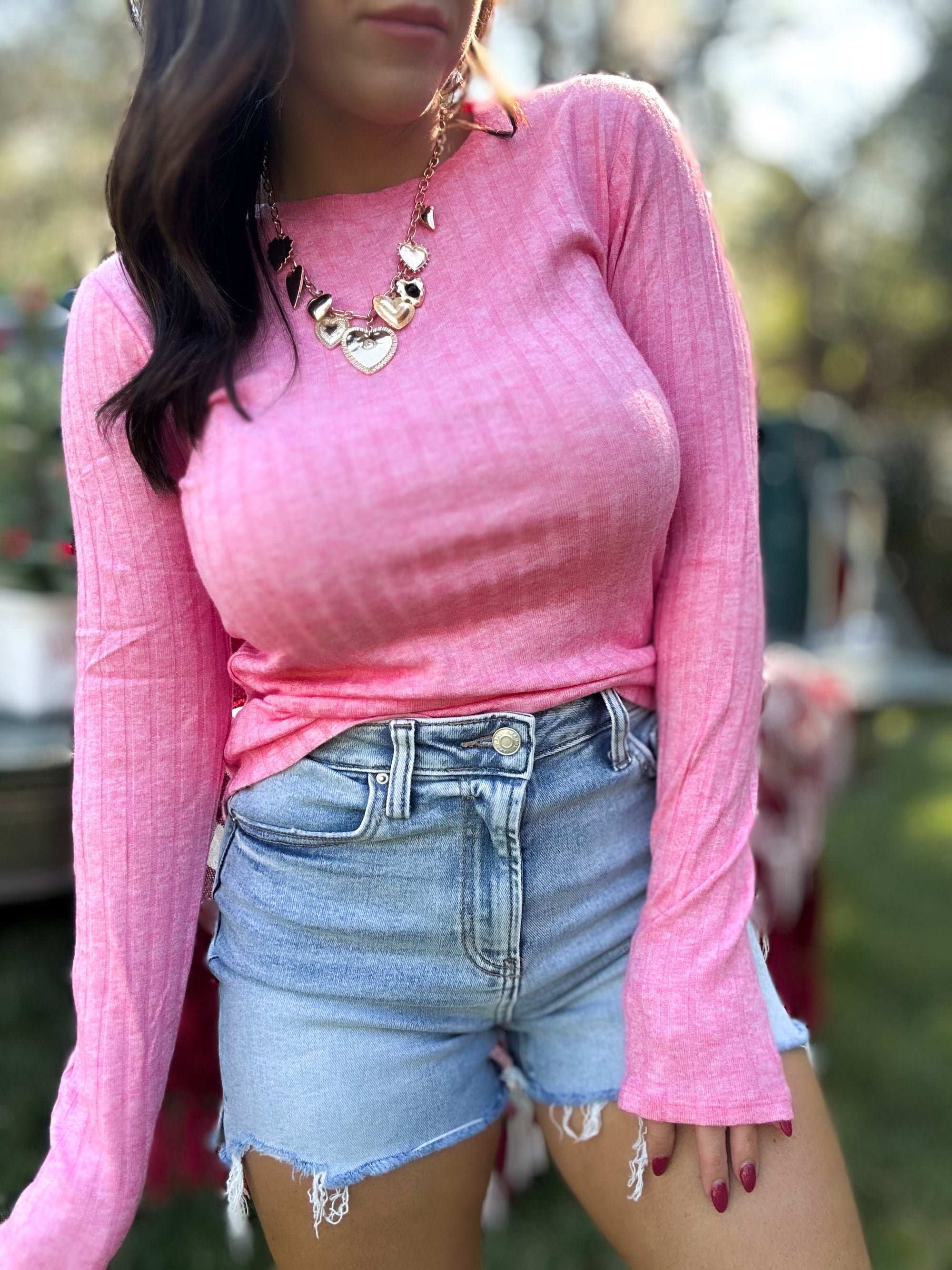 DOORBUSTER - Jackie Ribbed Long Sleeve Top - Fuchsia