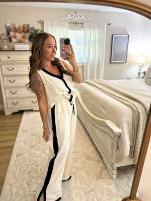 Valerie Linen Blend Color Block Pants
