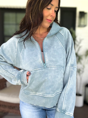 Remi Acid Washed Half Zip Fleece - TEN COLORS