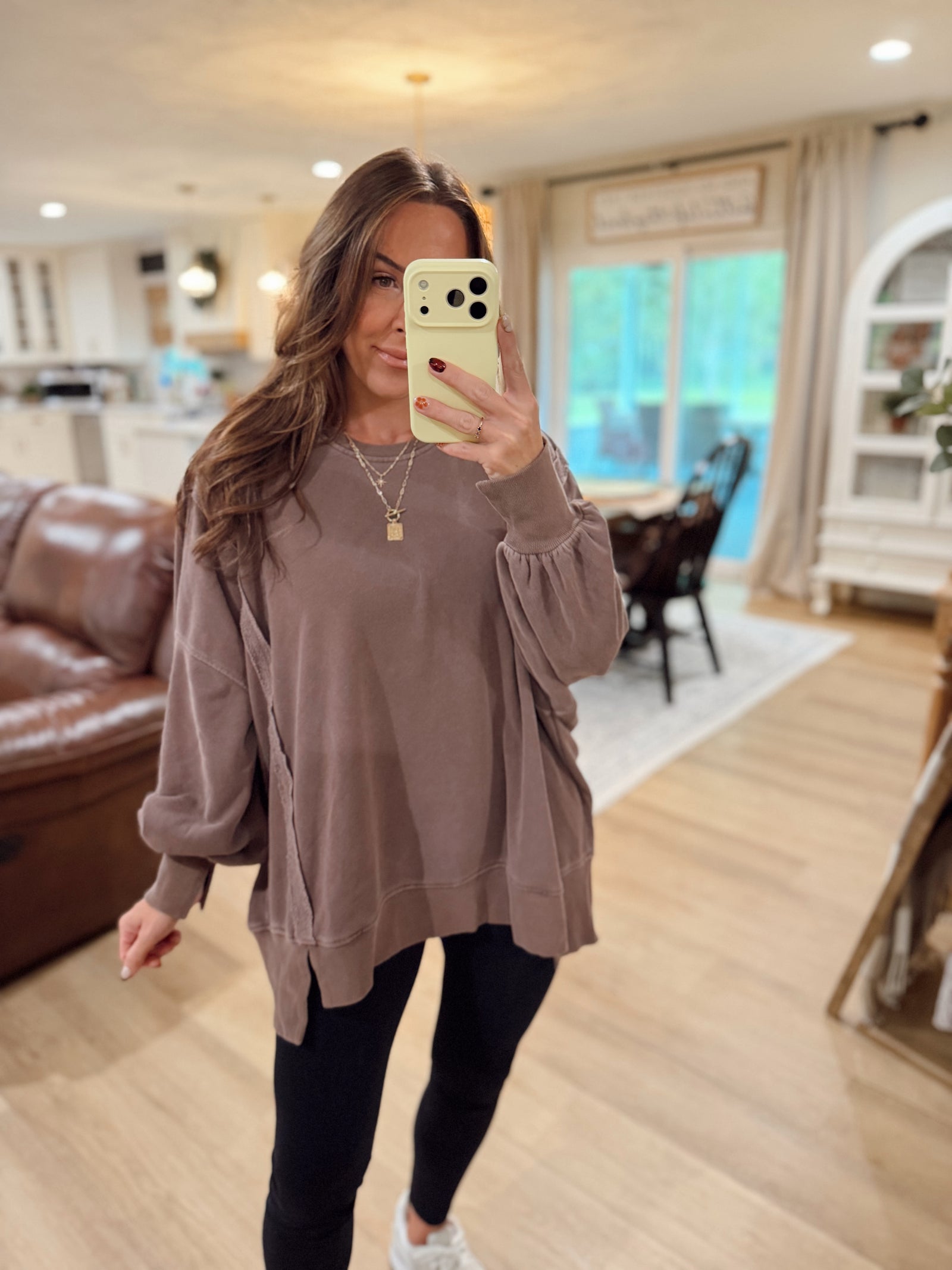 Jonnie Oversized Stone Washed Pullover - Brown