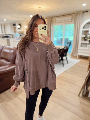 Jonnie Oversized Stone Washed Pullover - Brown