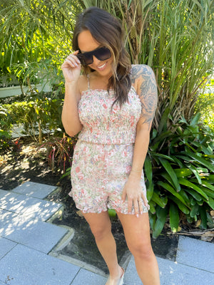 That's Why I'm Here Floral Smocked Romper