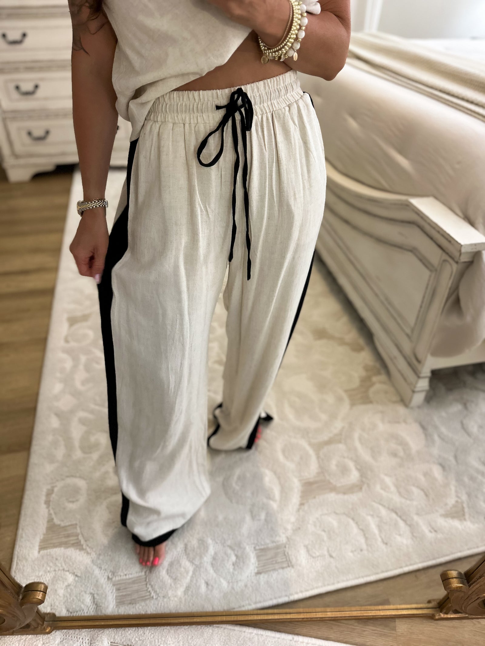 Valerie Linen Blend Color Block Pants