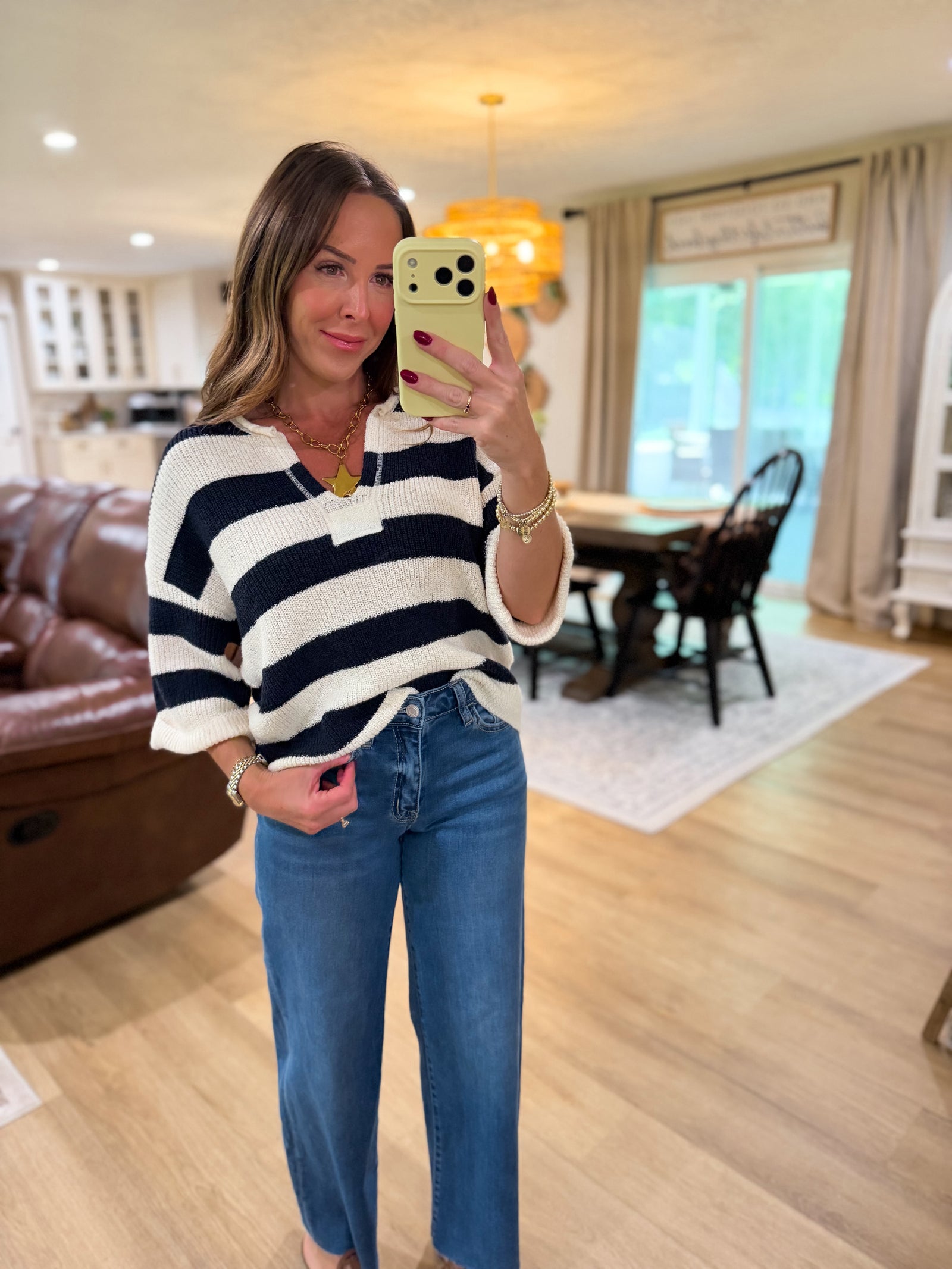 Brewer Wide Stripe Split Neck Slouchy Sweater