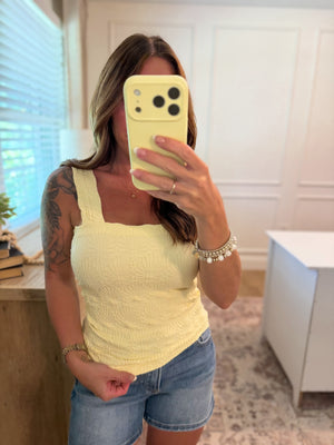 Clara Lace Textured Square Top - Banana