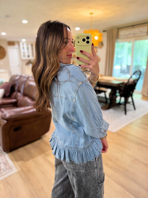 Mallory Ruffle Hem Denim Top