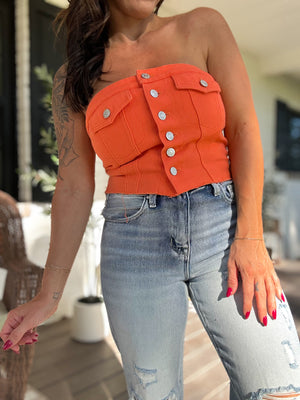 Kaylani Denim Corset Top- Orange