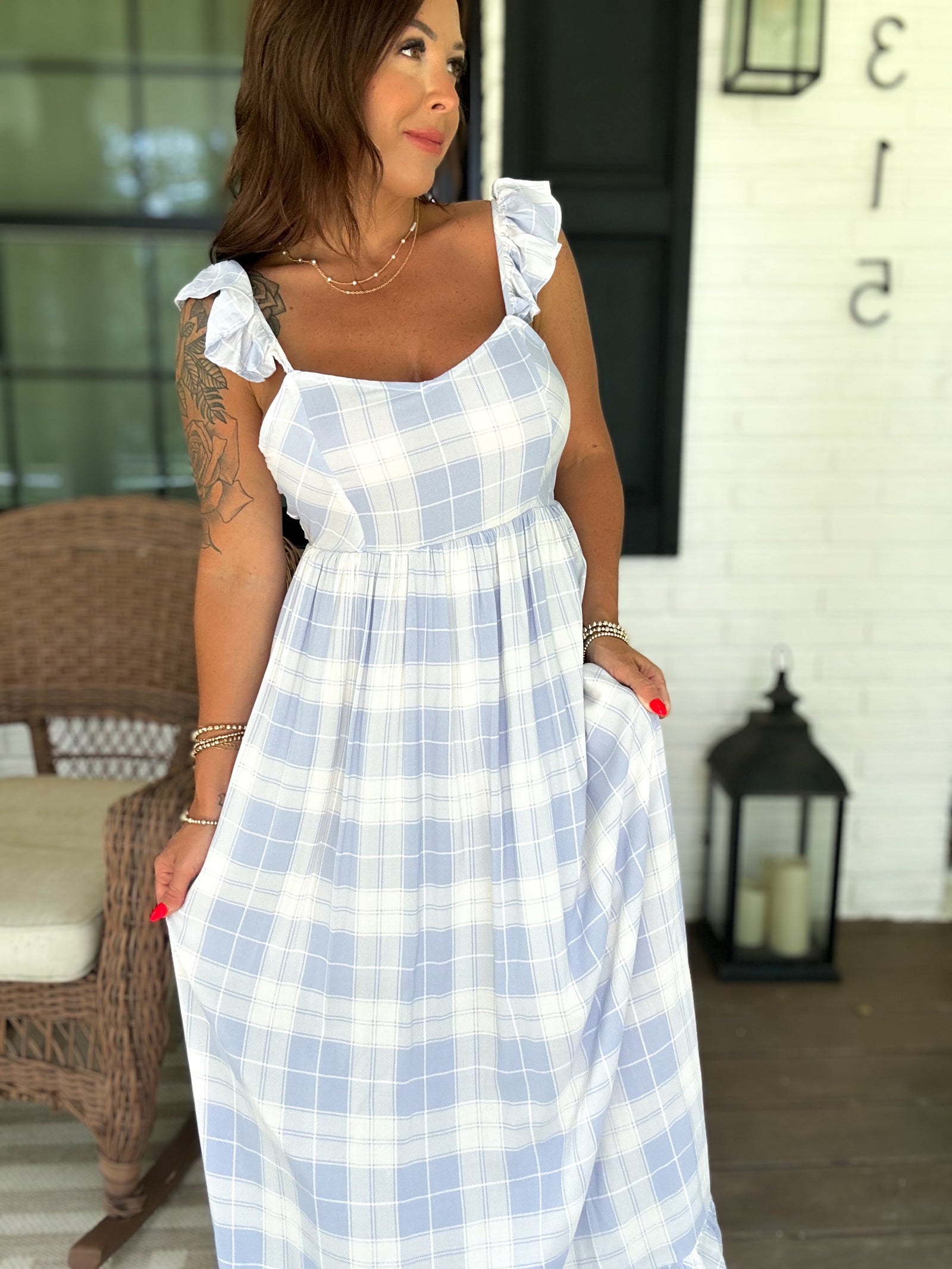 All Too Well Gingham Lace Up Maxi Dress
