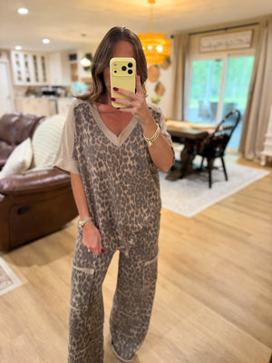 Kyleigh Mineral Washed Leopard VNeck Top