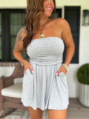 No Worries Strapless Romper - Light Gray
