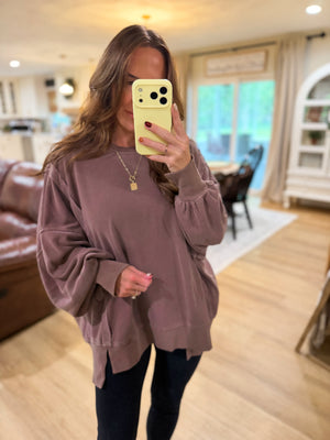 Jonnie Oversized Stone Washed Pullover - Brown
