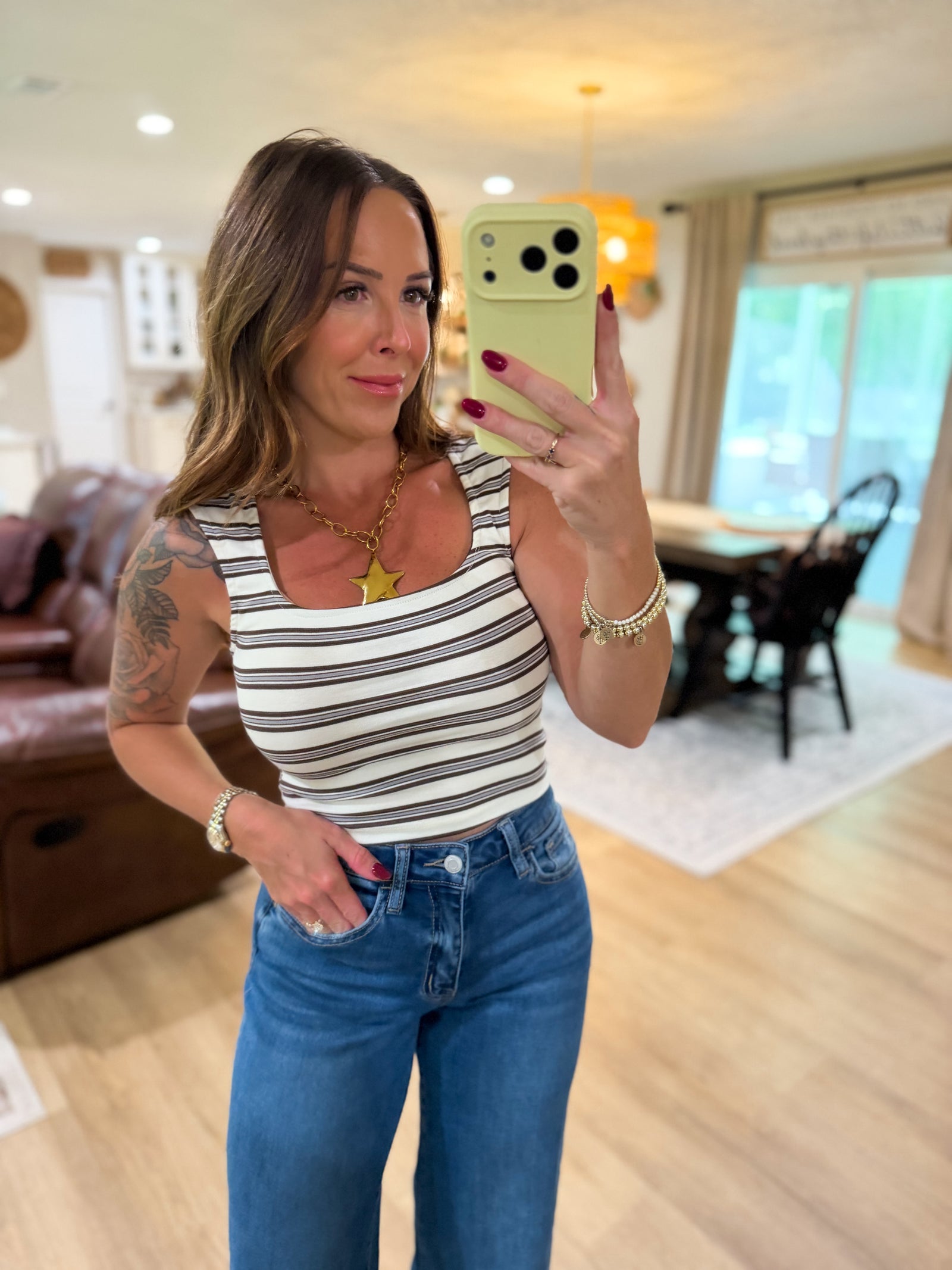 Randi Striped Square Neck Crop Top - Ivory