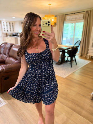 Ellie Tie Front Floral Printed Romper - Navy