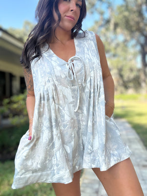 Amelia French Terry Pleated Romper - White Camo