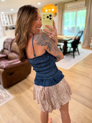 Millie Smocked Chambray Top - Dark