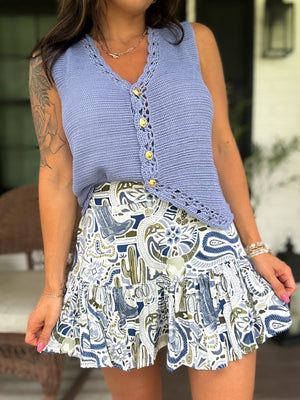 Braylee Crochet Sweater Vest - Denim