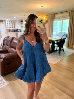 Camden Denim Flare Romper - Dark Denim