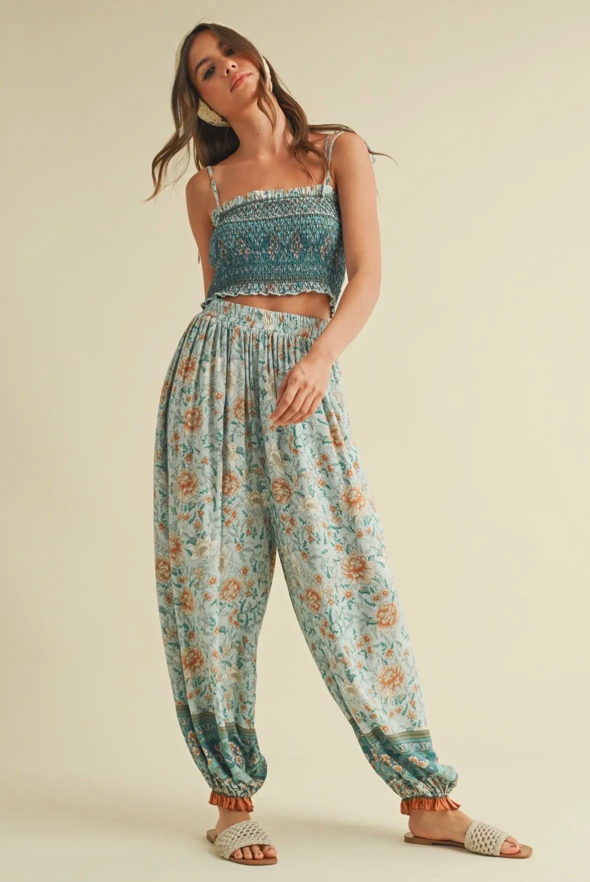 South Of The Border Smocked Crop Top - Mint
