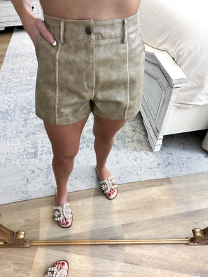 Have To Let You Go Washed Leather Shorts - Taupe