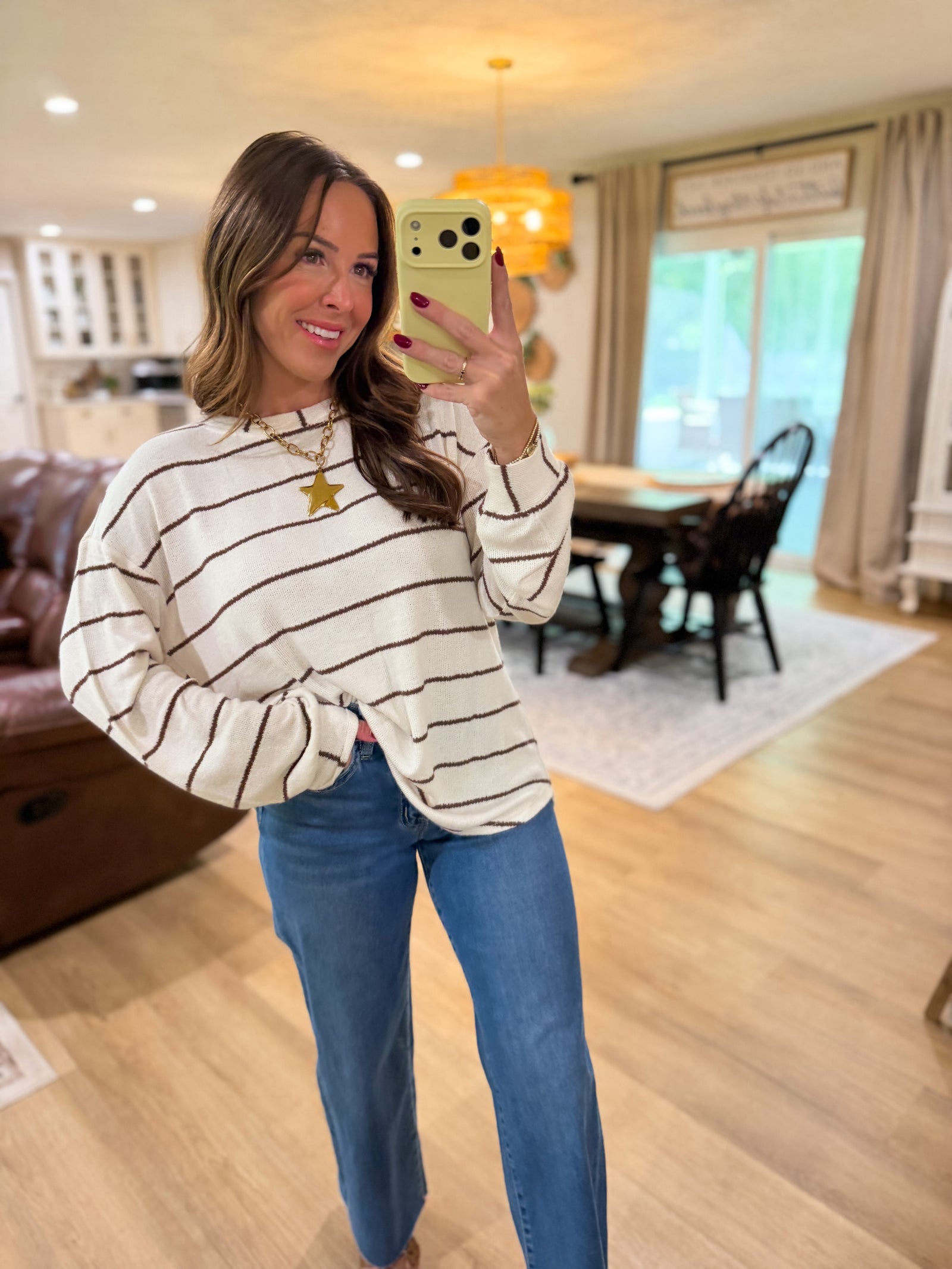 Faith Stripe Long Sleeve Dolman Sleeve Top - Ivory