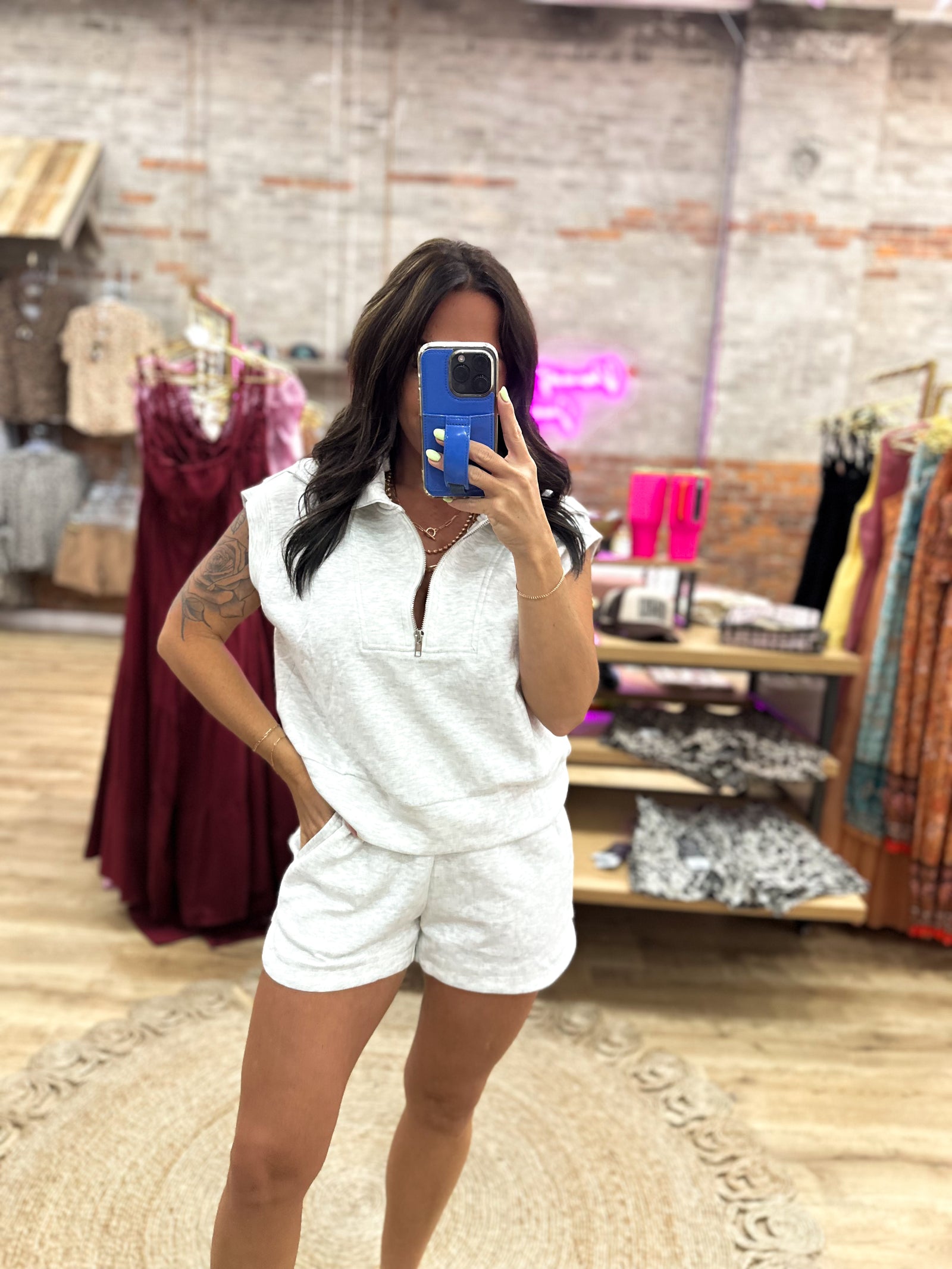 Lucky To Have You Scuba Short  Set - Light Gray