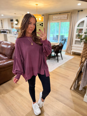 Jonnie Oversized Stone Washed Pullover - Cherry