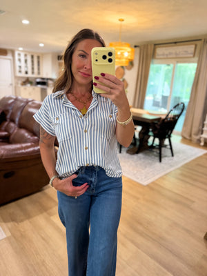 Evie Striped Short Sleeve Collared Top