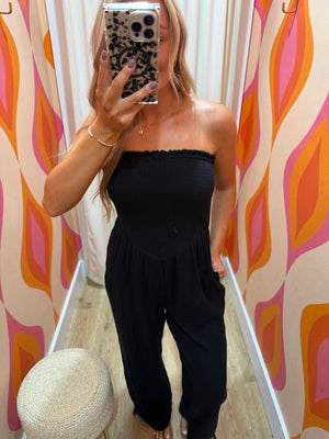 Britt Strapless Smocked Waist Jumpsuit
