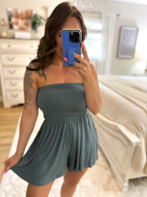 No Worries Strapless Romper - Ash Olive