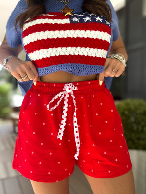 Lakelyn Polka Dot French Terry Shorts - Red