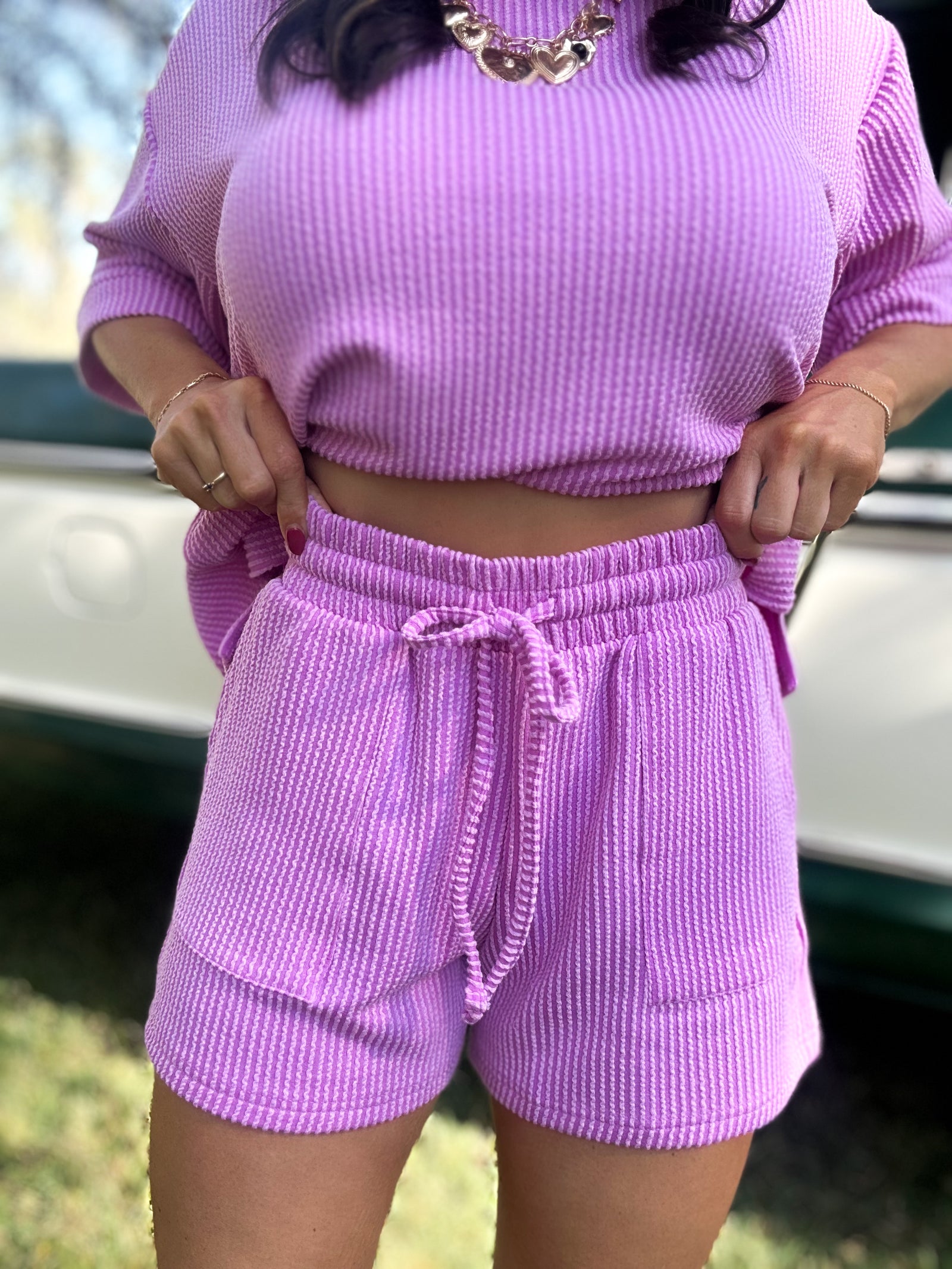 DOORBUSTER - Ali Ribbed Shorts - Spring Violet