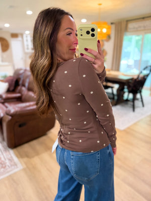 Barron Polka Dot Long Sleeve Henley Top