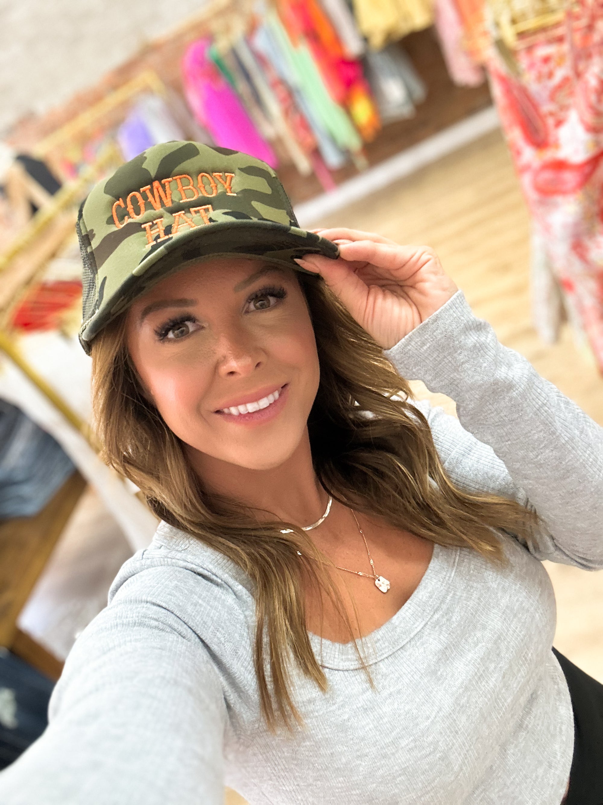 Olive Camo Cowboy Hat Embroidered Trucker Hat