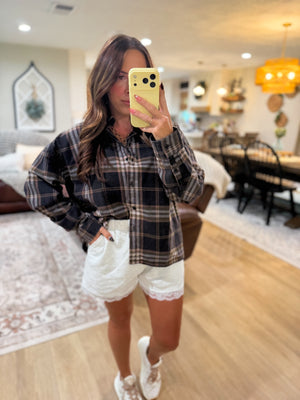 Noel Boxy Fit Plaid Button Down - Black