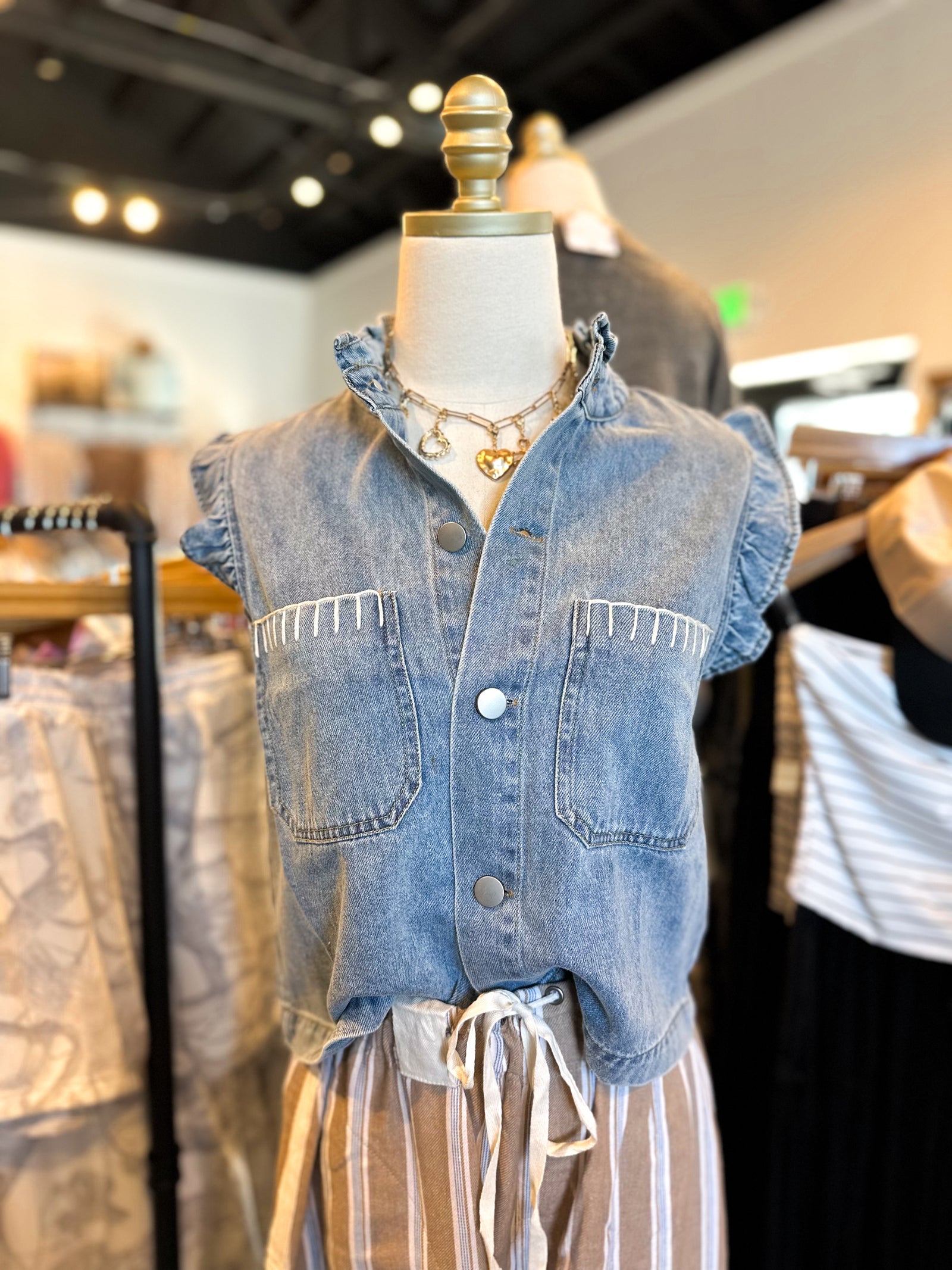 Spencer Denim Ruffle Button Down Vest