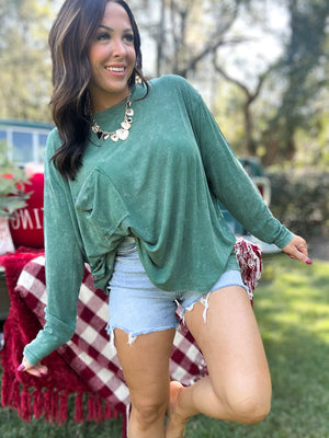 DOORBUSTER - Remi Ribbed Dolman Top - Dark Green