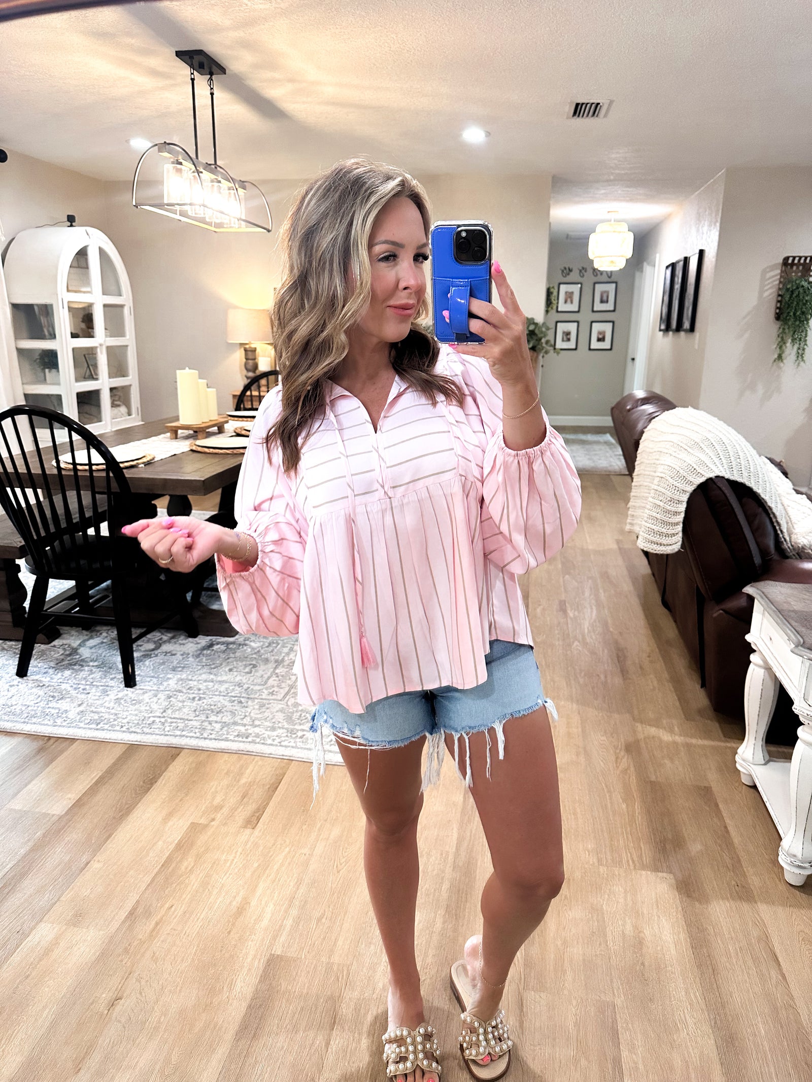 Wanting More Tie Front Striped Top - Pink