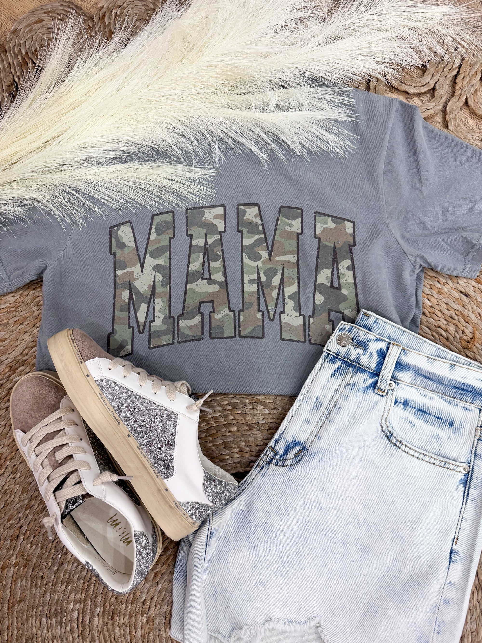 Camo Mama Comfort Color Tee - Grey