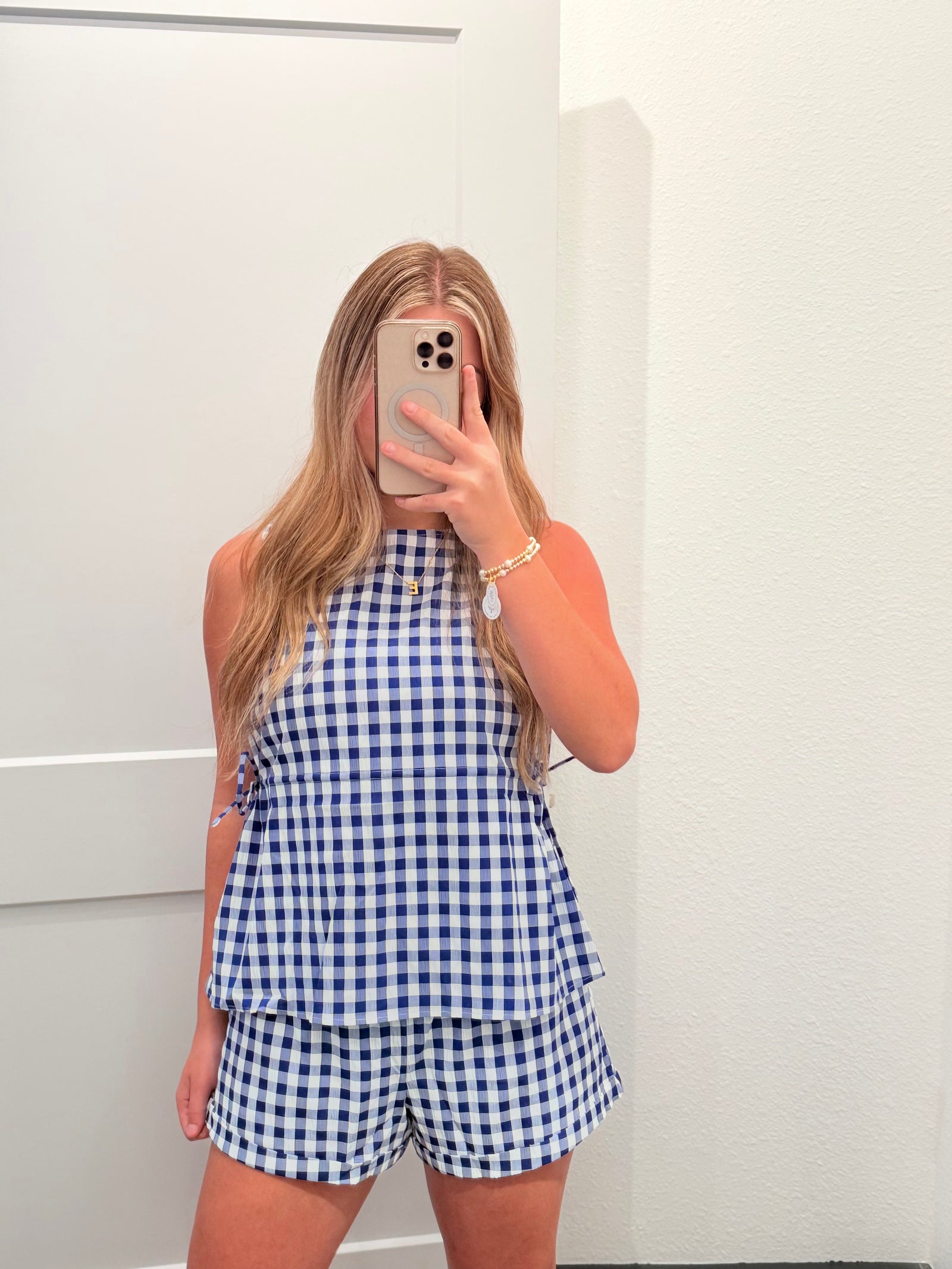 Morgan Gingham Cuffed Shorts - Royal