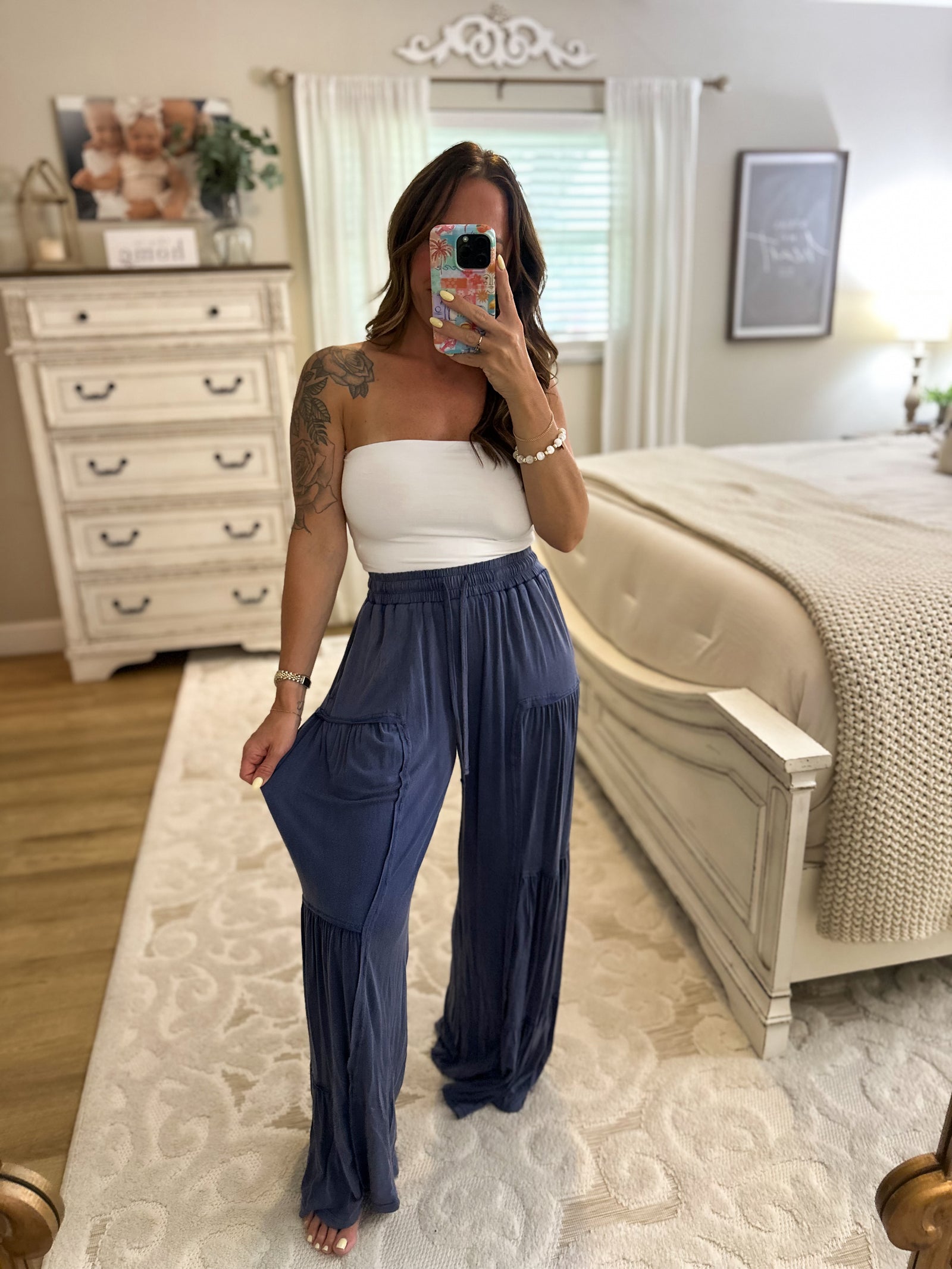 Arabella Mineral Washed Tiered Wide Leg - Denim
