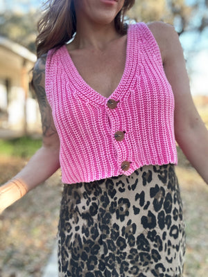 Willow Sleeveless Sweater Top - Hot Pink