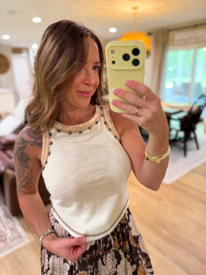 Delilah Round Neck Studded Knit Tank - Cream