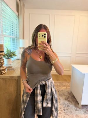 On My Terms Elastic Strap Tank - Olive