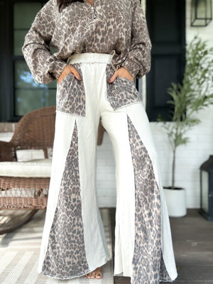 Lexi Mineral Washed Leopard Flare Pants - Ivory QUICK PREORDER