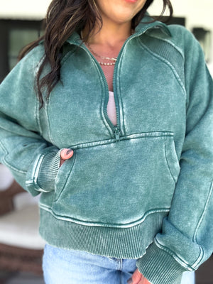 Remi Acid Washed Half Zip Fleece - TEN COLORS